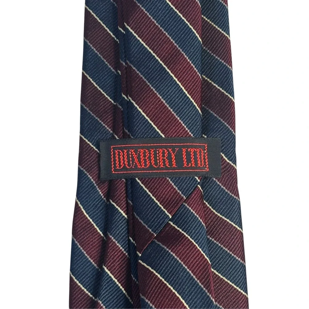 Duxbury Ltd Mens Silk Necktie Burgundy Navy Gold Diagonal Rep Stripe Classic
